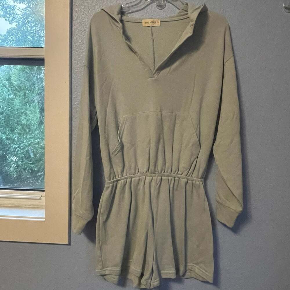 The Nines S Small 4-6 Sweatshirt Long Sleeve Hooded Romper Seafoam Turquoise Gre